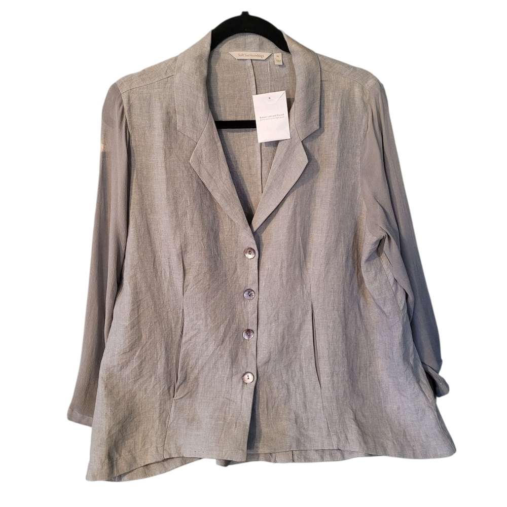 NEW Soft Surroundings Gray Linen blend lightweight blazer - LP.     F58
